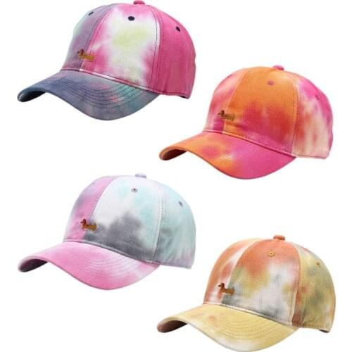 Unisex Harajuku Gradient Tie Dye Baseball Cap Cute Puppy Dog Embroidered Summer Outdoor Sunscreen Snapback Visor Hat