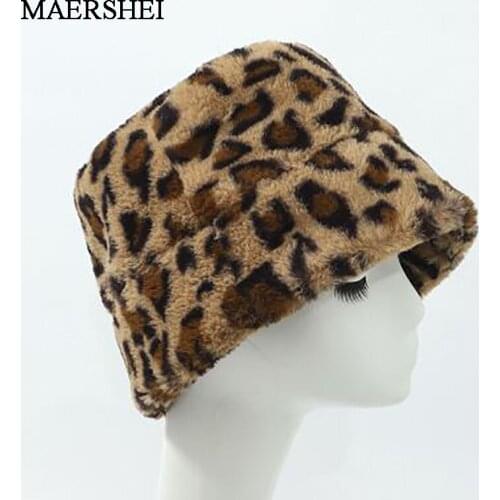 2020 Winter Hats for Women Brand leopard Print caps Lovely Bucket Hat Plush Warm Lady fisherman hat
