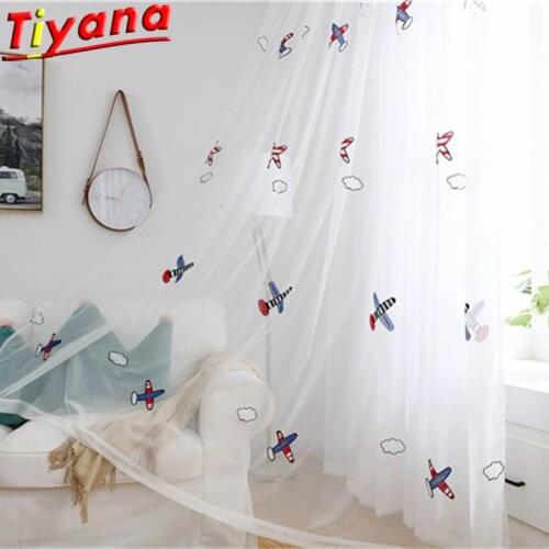Airplane Curtains for Kids Room Embroidered Cloud Yarn Flying Machine Curtains for Boys Room Childs Aircraft Curtains M102#4