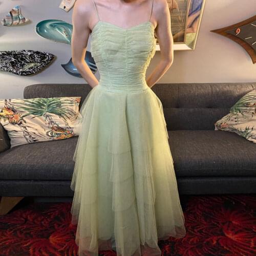 Light Green Cute Simple Spaghetti Strap Dress A-line Anke Length Tulle Dresses Birthday Party Plus Size Custom Made