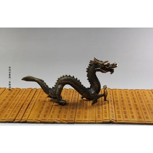 Old COLLECTION ARCHAIC SOLID COPPER HANDWORK DRAGON STATUE Dragon God Animals Statue Garden Decoration 100% real Brass Bronze