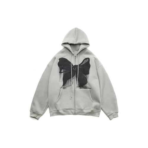 Woman clothes Zip-up Women Goth Hoodies Kawaii Vintage Solid Gray Long Sleeve Oversized Hooded Sweatshirt Y2K Women harajuku Top
