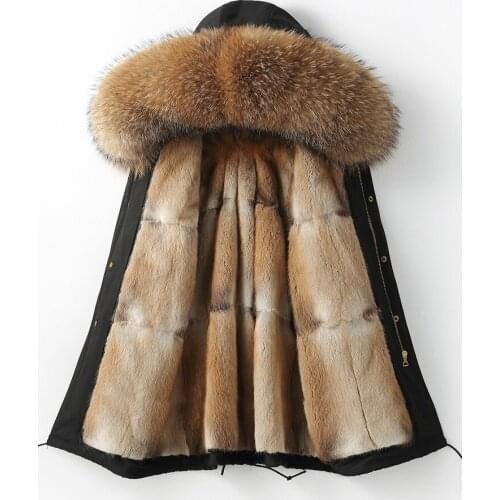 Raccoon Natural Fur Hooded Woman Parkas Real Mink Fur Coat Female Jacket Winter Women Clothes Warm Manteau Femme 220