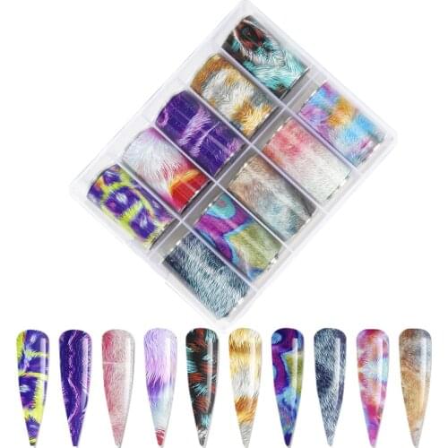 10Rolls/Box Fur Nail Foil Colorful Transfer Stickers 4*100CM Plush Leopard Animal Hair Nail Art Gel Polish Foil Stickers/Decals