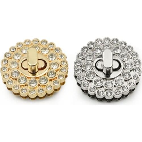 2pcs Bag Hardware Lock Part Light Gold Silver Rhinestone Turn Twist Lock Alloy DIY Clasp Handbag Shoulder Bag Purse Accessories