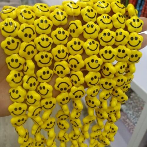 20pcs 14mm Yellow Plum Blossom Smiling Face Ceramics Beads DIY Jewelry Making Loose Flower Ceramic Bead For Bracelet Necklace