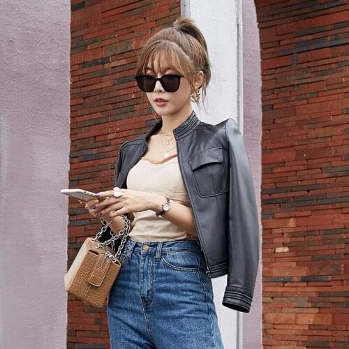 2021 Summer Genuine Leather Jacket Women High Waist Motorcycle Sheepskin Coat Short Womens Clothing Coats and Jackets WPY2831