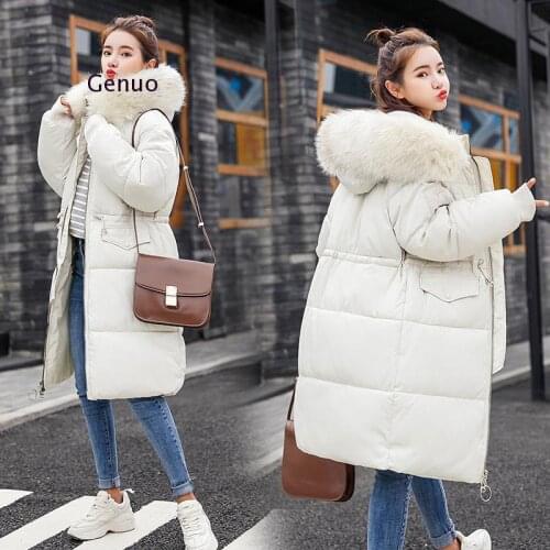 2021 New Cotton Liner Parker Parka Fashion Adjustable Waist Fur Collar Winter Jacket Women Medium Long Hooded Parka Coat