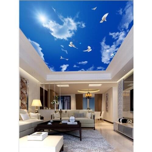 3D Living Room Bedroom Ceiling Wallpaper Papel De Parede Fresh blue sky and white clouds living room bedroom ceiling mural
