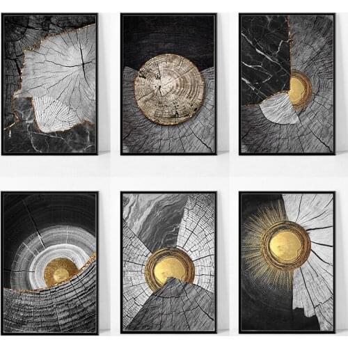 Abstract Retro Poster Home Decor Picture Nordic Black White Wood Texture Canvas Painting Wall Art for Living Room