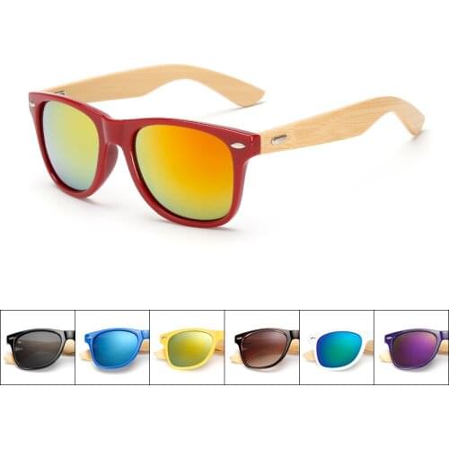 Bamboo Wood Square Sunglasses Brand Design Men Women Coating Mirror Sun Glasses Retro Glasses UV400 Shades Gafas De Sol