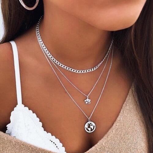 Bohemian Multilayer Thick Chains Symbol Map Pendant Necklace for Women Vintage Geometric Lovers Gift Necklaces Jewelry Kolye