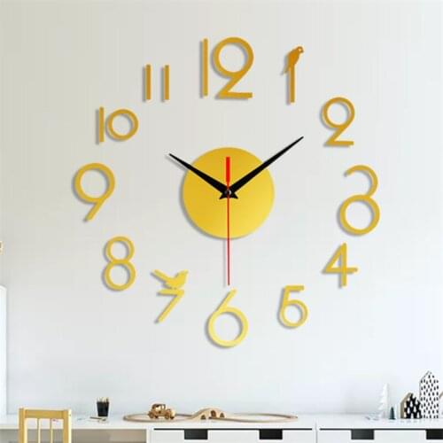 Acrylic Silent Big Wall Clock Modern Design Self-adhesive All-digital Sticker Diy 3d Wall Clock Kids Living Room Decoration