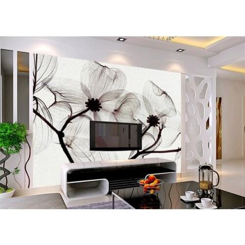 Large fresco 3d 3d seamless simple TV background wall wallpaper wallpaper custom custom nonwovens black and white flowers