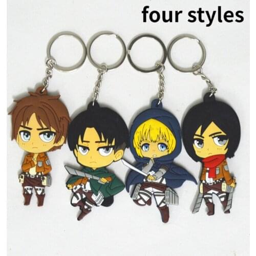 5 pcs/lot Anime Figure Attack On Titan Key Chain Double Side Soft Rubber Key Ring Keychain Kids Key Holder Trinket Gift