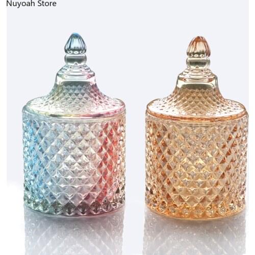 European Crystal Glass Candy Jar Creative Color Candle Jar Living Room Storage Box 250ml Storage Jar Home Decoration Accessories