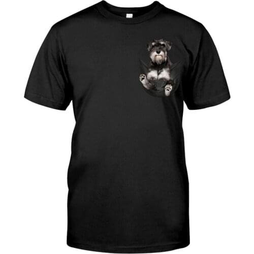 CLOOCL Cotton T-Shirt Schnauzer Pocket 3D Print T-Shirts Men for Women Short Sleeve Tops Funny Cotton Black Tees Drop Shipping