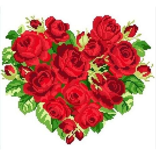 Embroidery Package Hot Sell Best Quality Cross Stitch Kits Rose Heart Red Flower Free Shipping