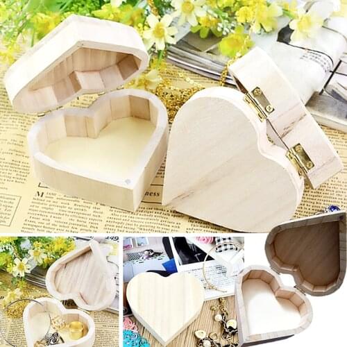Storage Box Heart Shape Wood Case Jewelry Box Wedding Gift Makeup Cosmetic Earrings Ring Desk Rangement Make Up Wooden Organizer
