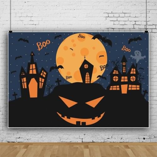 Laeacc Cartoon Halloween Festivals Castle Pumpkin Bat Moon Party Decor Child Baby Poster Photo Background Photography Backdrops