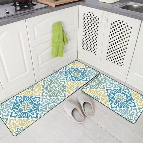 Fashionable American Fresh Pastoral Blue Pattern Kitchen Mat Combination Starter Mat Bedroom Long Bedside Blanket