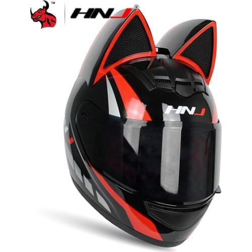 HNJ Motorcycle Helmet Women With Personality Cat Ears Full Face Motor Helmet Capacete Casque Motocross Helmet Black