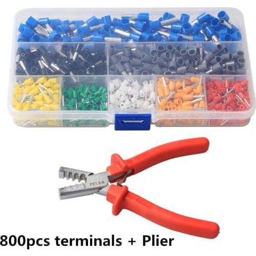 800pcs Terminals Kit AWG 10-23 1.5-6mm2 Crimping Pliers for Cable End Sleeves Special Tube Clamp Ferrule Hand Tool Pliers