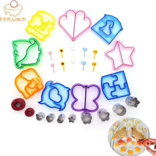29Pcs Plastic Fun Sandwiches Cutter Set For Kids Includes 9 Sandwiches Cutters 8 Vegetable/Fruit Cutter 10 Animal Food Picks 090
