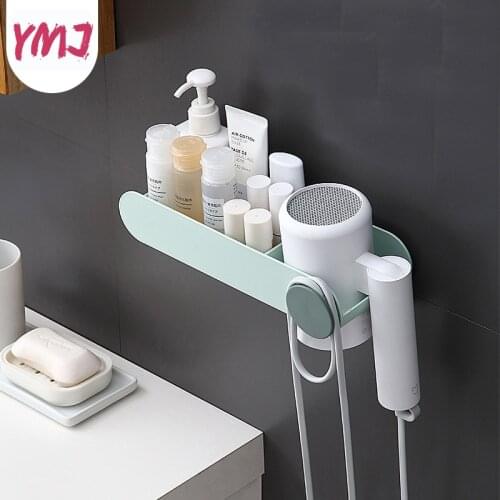 New Hair Dryer Holder for Bathroom Shelf Organizer Hair Dryer Stand Bathroom Accessories Self-adhesive Wall Mounted Storage Rack