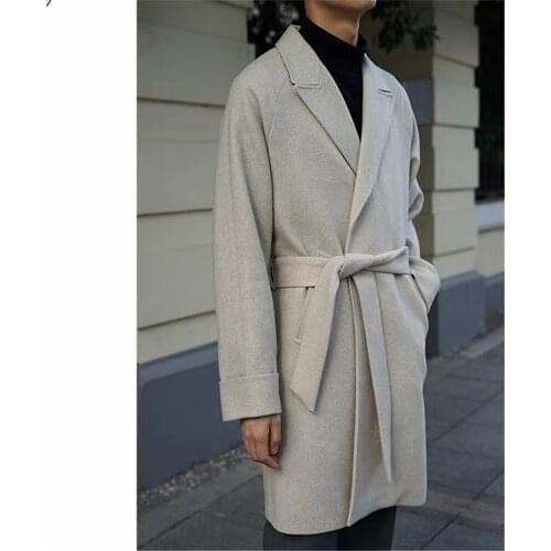 Solid Woolen Overcoat England Style Custom Mens Loose Double Breasted Warm Long-Length Trench Coat Male Thick Jacket