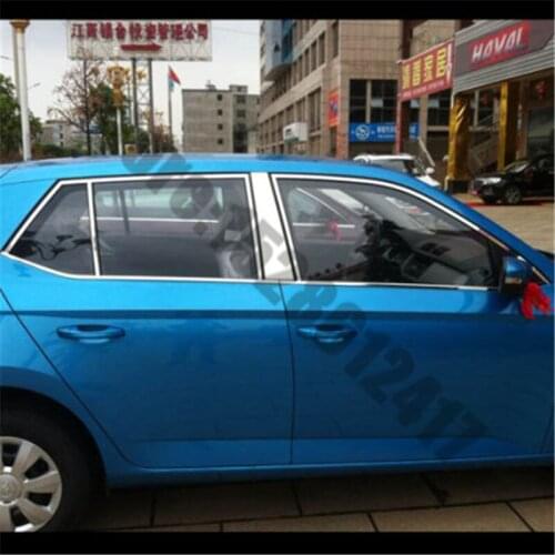 For Skoda Fabia 2015~2020 Car styling Stainless Steel Window Trim Frame Sill Belt Trims With Center Pillar Rain gear