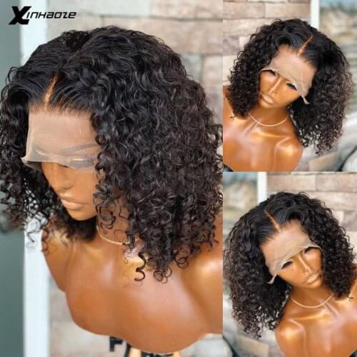 Loose Deep Wave 13x4 Lace Frontal Wig Pre Plucked Frontal Human Hair Wig For Women Brazilian Short Bob 4x4 Lace Closure Wig