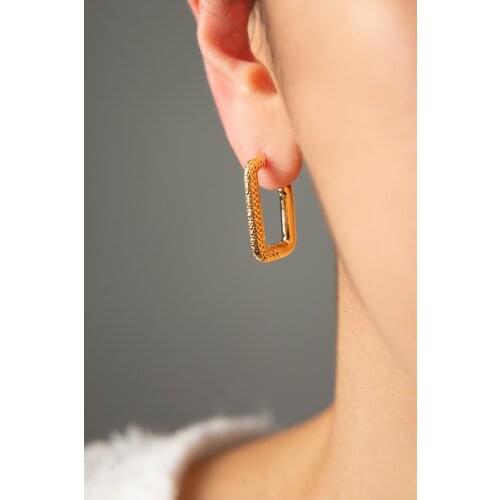 Gold Plated Women Earrings 2021 Trend Rectangle Model