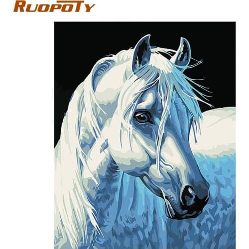 RUOPOTY diy frame DIY Painting By Numbers Kits white horse Animals Home Wall Art Canvas Hand Painted Oil Painting 40x50
