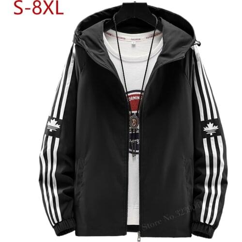 S-8XL Spring Autumn Mens Jackets College Hooded Zip Up Windbreaker Fashion Casual Coats Male Thin Overcoat Plus Size 6XL 7XL 8XL