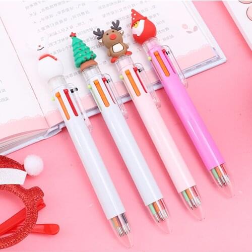 6 Colors Christmas Ballpoint Pen Cute Santa Claus Multicolor Marker Pen for School Office Writing Supplies Stationery Kids Gift