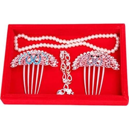 SZanbana Red Jewelry Trays Stackable Inserts Velvet Catch All Jewelry Display Tray Case Ring Earring Necklace Pendants Bracelet
