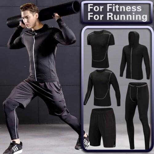 Gym Tights Mens Compression Sportswear Suits Jogging Training Shirts Suits Workout Jogging Sports Clothing Tracksuit Set Men