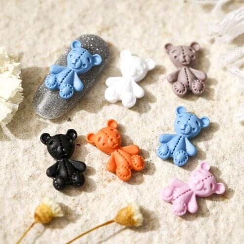 30/100PCS New Resin Bear Nail Jewelry Candy Color Frosted Style 3D Fingernail DIY Decoration Accessories