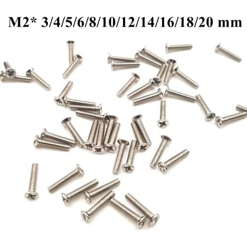 100PC M2 X 3/4/5/6/8/10/12/14/16/18/20 MM Carbon Steel Nickelage Flat head Philips Screw Precision Electronic Screw