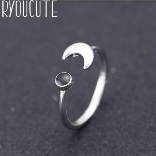 Vintage Silver Color Moon Rings for Women Adjustable Size Rings For Men Girls Open Jewelry