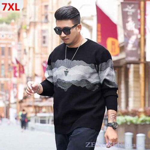 Large size knit sweater plus size sweater Korean version of the fat loose round neck sweater black mens sweater 7XL 6XL