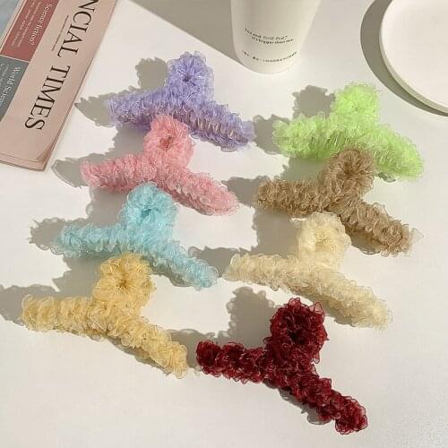 Korean Lace Flowers Women Large Hair Claws Clamp Crab Girls Elegant Bath Ponytail Clip Barrette Headwear Hair Accessories