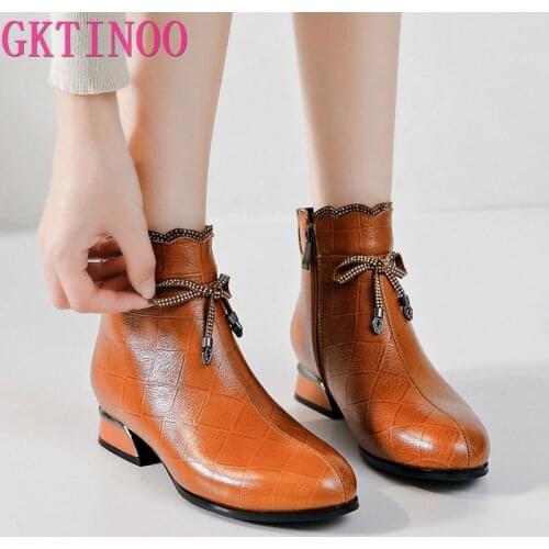 GKTINOO Fashion Women Boots Autumn Boots Genuine Leather Ankle Boots 2020 Winter Warm Fur Plush Women Shoes Big Size 43