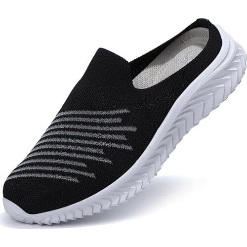 Shallow House Women Slippers Outdoor Indoor Casual Mesh Round Toe Soft Half Slide Sandals Non Slip Girl Pumps Black Ladies Mules