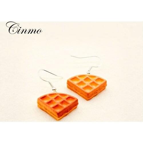 Cinmo 1 Pair Cute Waffle Piercing Drop Earrings For Women Girls Creative Triangle Resin Dangle Earrings Fashion Cartoon Jewelry