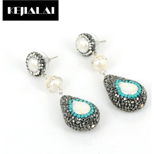 Fashion Women Jewelry Water Drop Earrings Full Rhinestone Accessories Freshwater Pearl Charm Luxury Earrings Crystal for Party