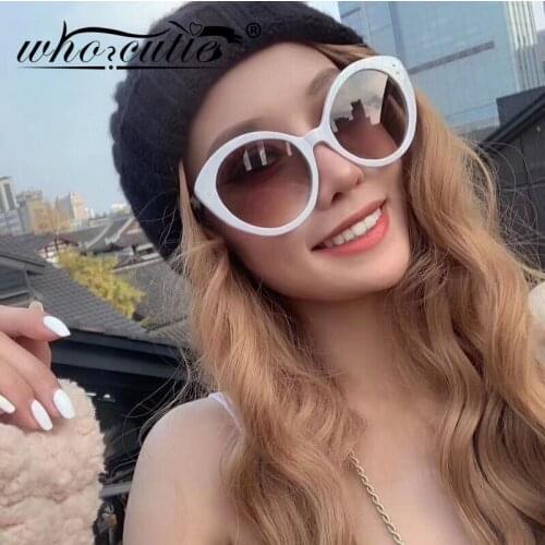 WHO CUTIE Fashion Vintage Round Oversized Sunglasses Women 2020 Brand Design Rivet Frame Retro Sun Glasses Shades Sunnies S293