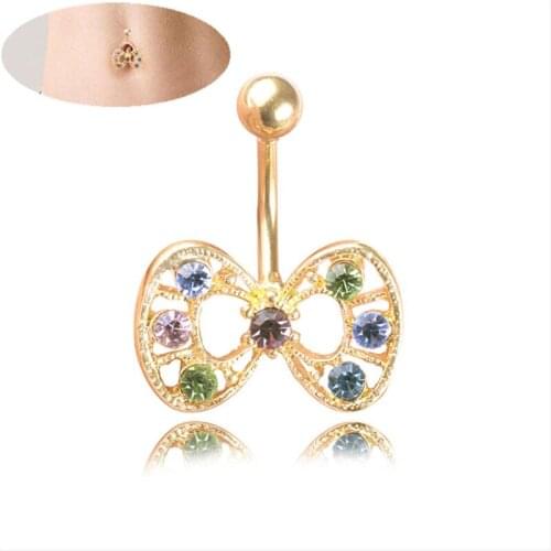 2019 New Arrival Surgical Steel Navel Rings Crystal Navel Bars Fashion Women Bow Belly Button Ring Piercing Body Jewelry Gifts