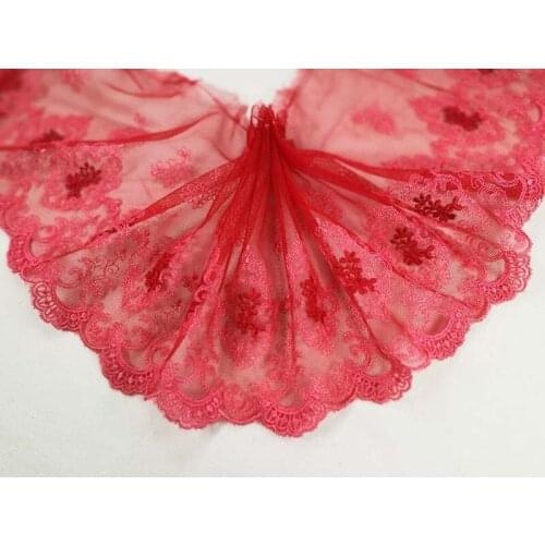 10meters 16cm Wide Lace Trim Red Floral Mesh Ribbon Fabric For Clothing Accessory Dress Sewing Applique Costume Crafts
